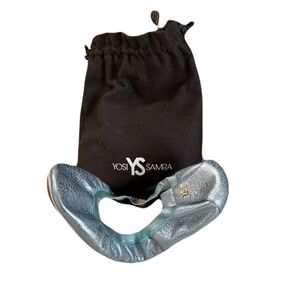 NWOT Yosi Samra Metallic Ballet Blue/Silver Foldable Flats New! size 11